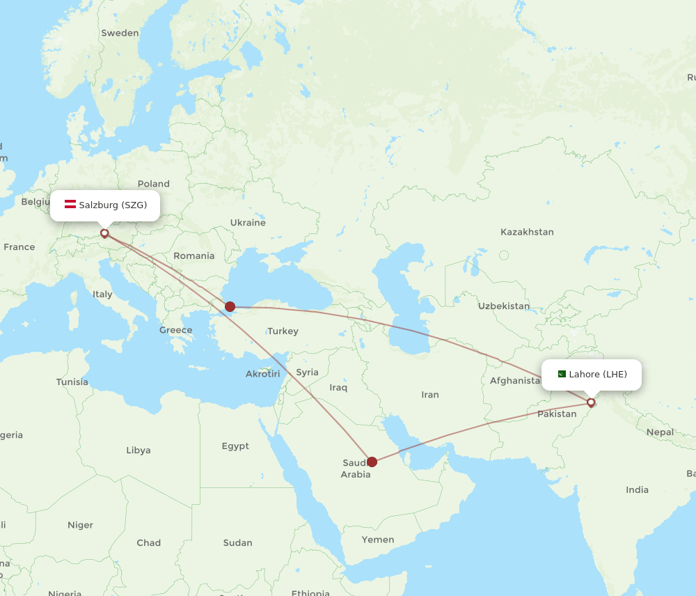SZG-LHE flight routes