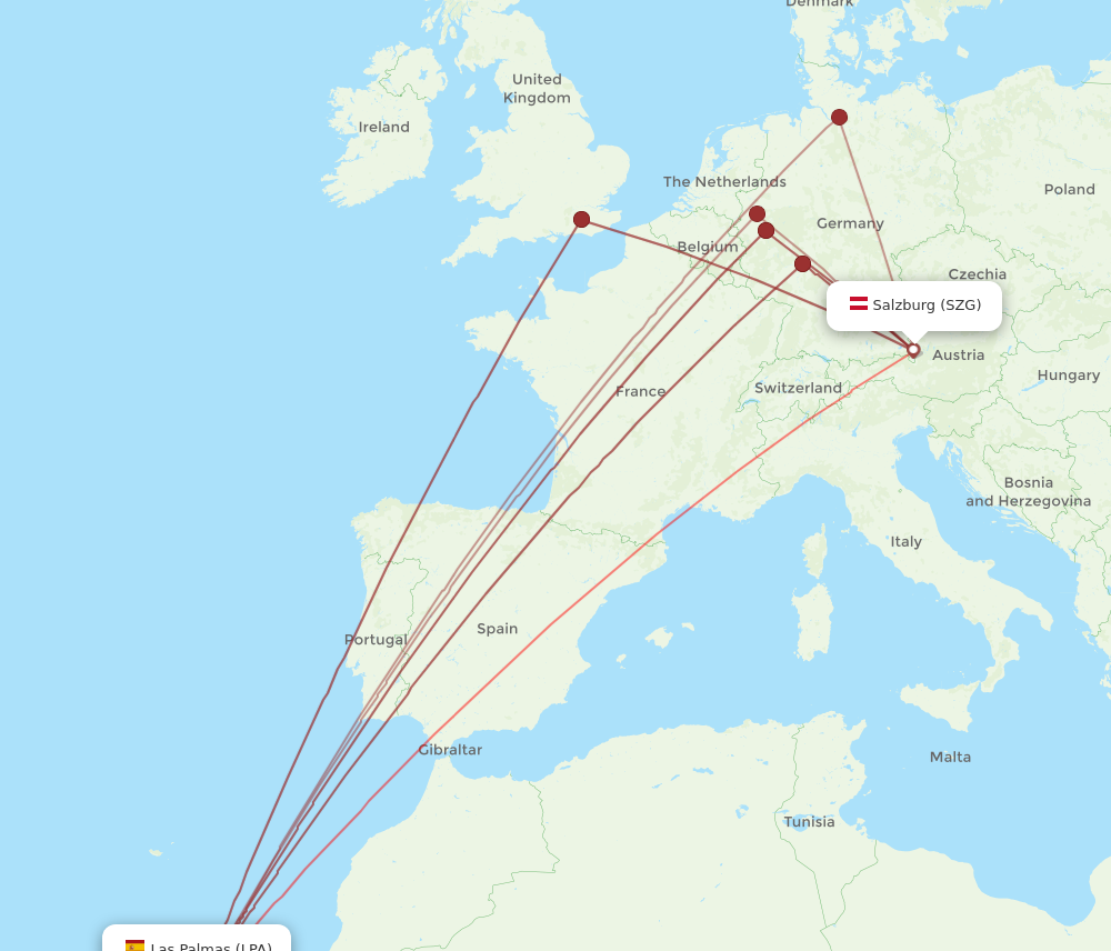 SZG to LPA flights and routes map