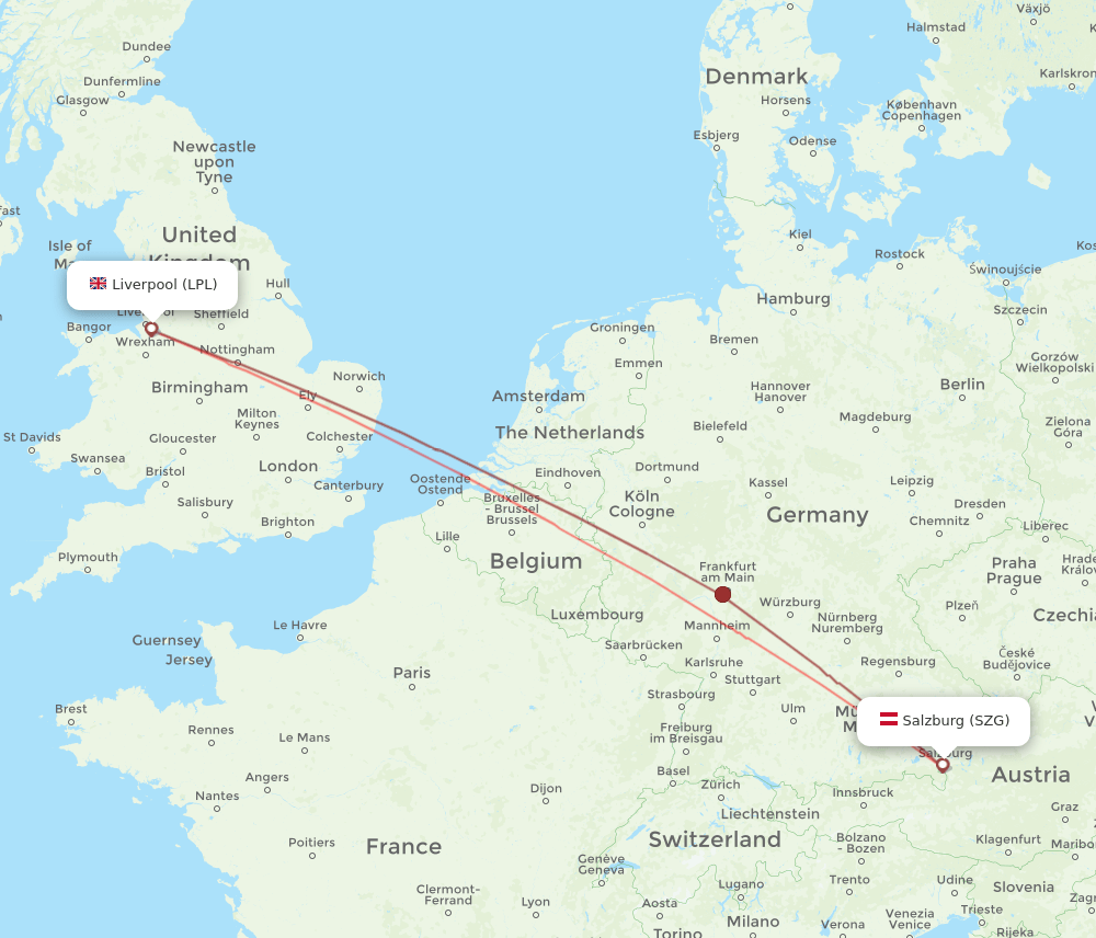 Salzburg - Liverpool route map and flight paths