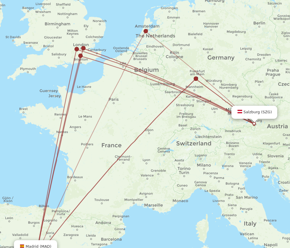 SZG to MAD flights and routes map