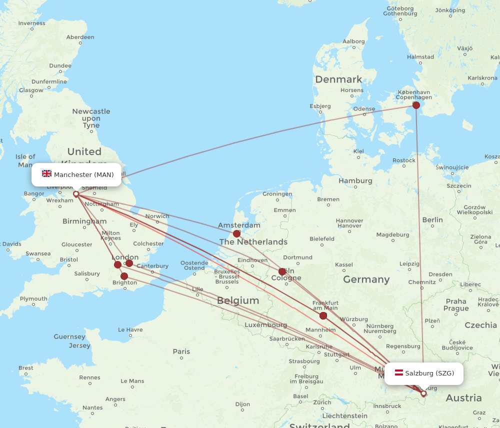 SZG-MAN flight routes
