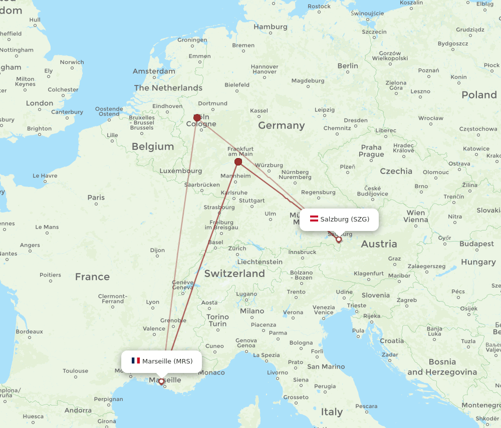 SZG to MRS flights and routes map