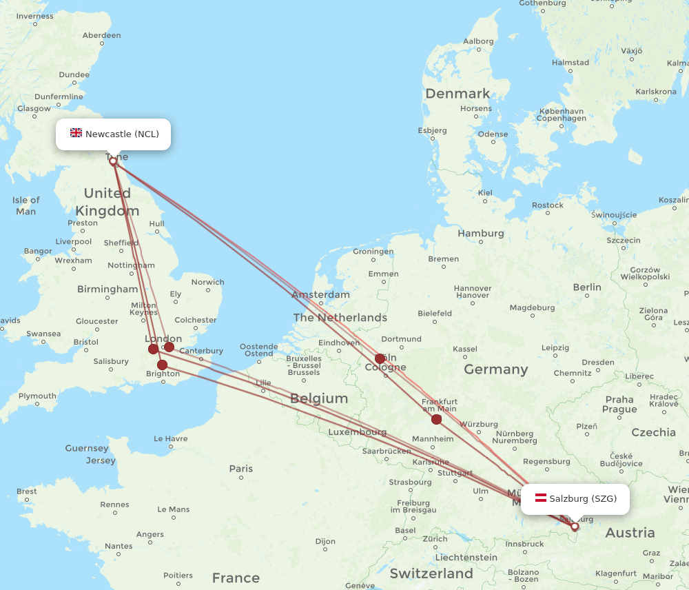 SZG-NCL flight routes