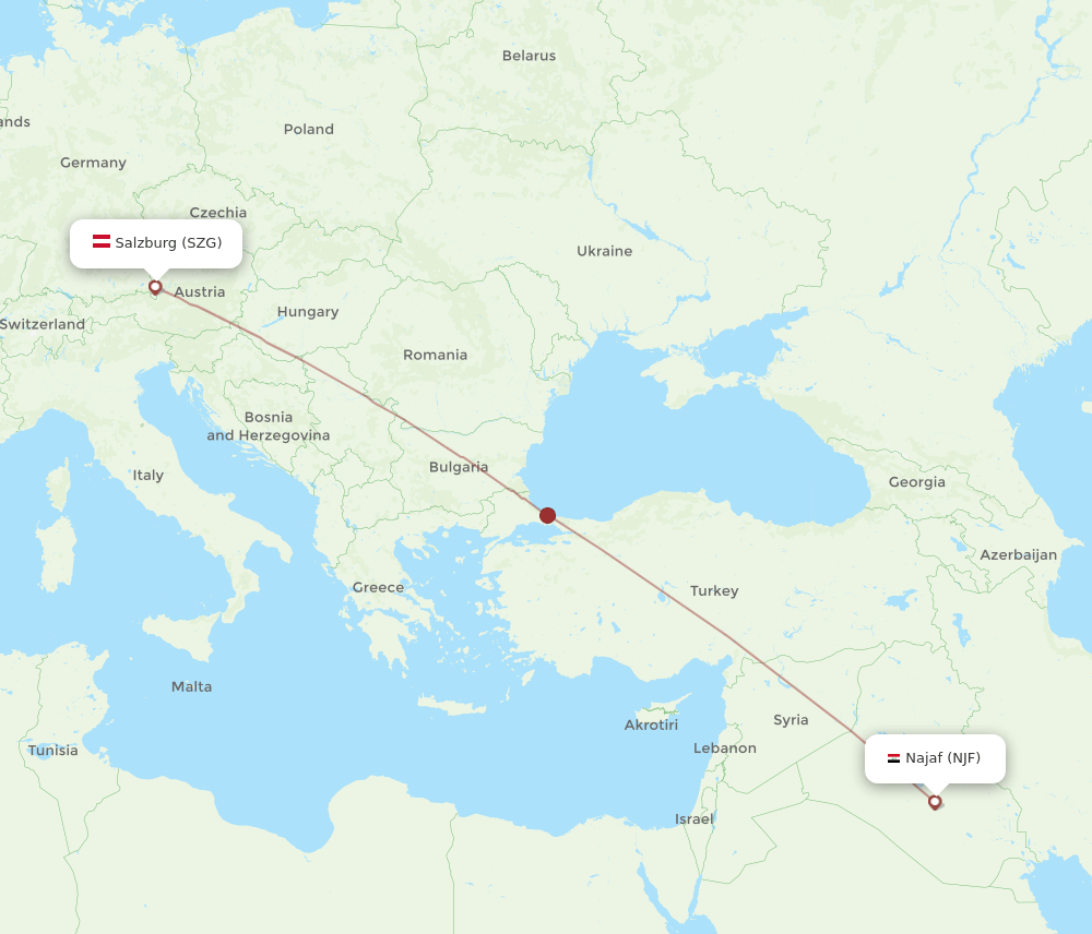 SZG-NJF flight routes