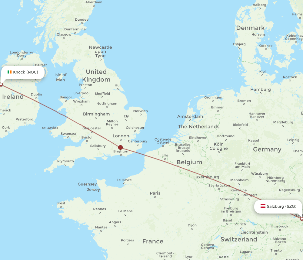 Knock - Salzburg route map and flight paths