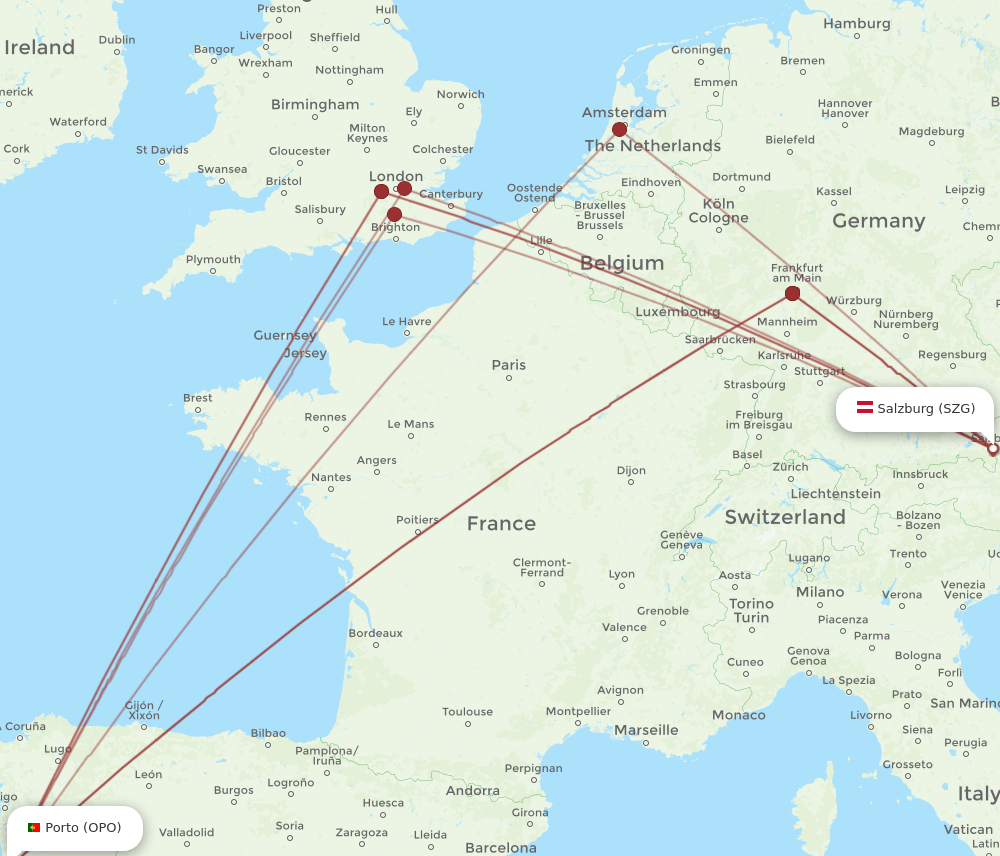 SZG-OPO flight routes