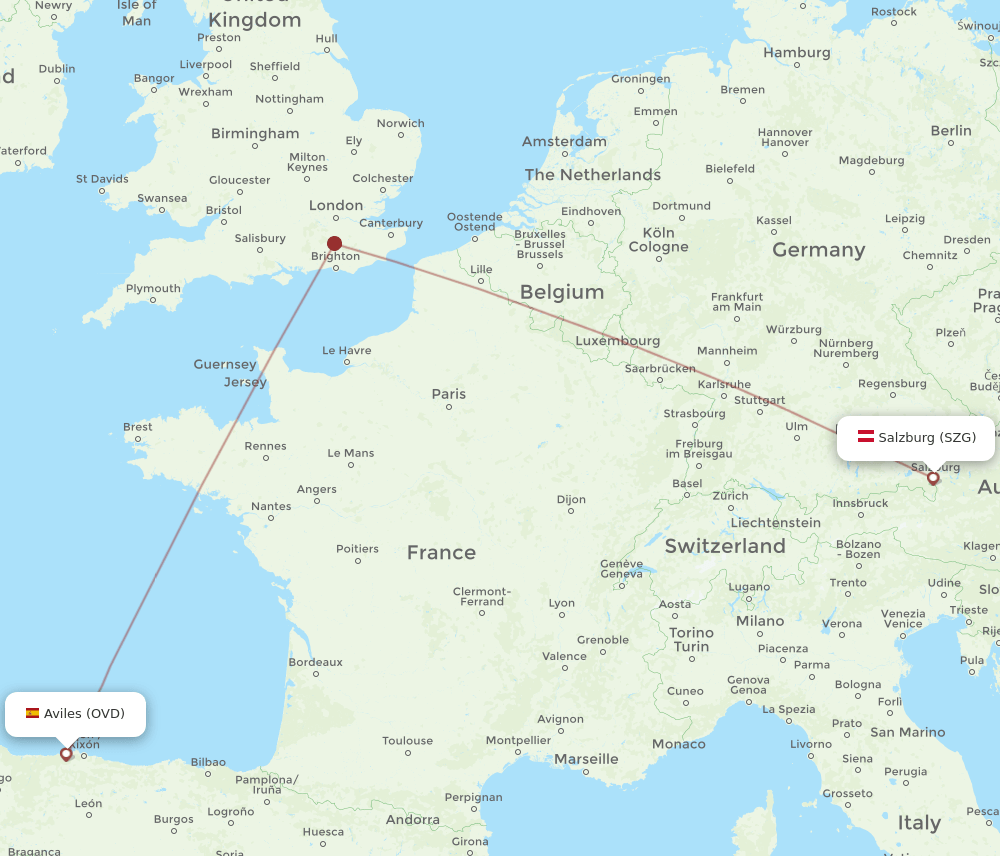 Asturias - Salzburg route map and flight paths