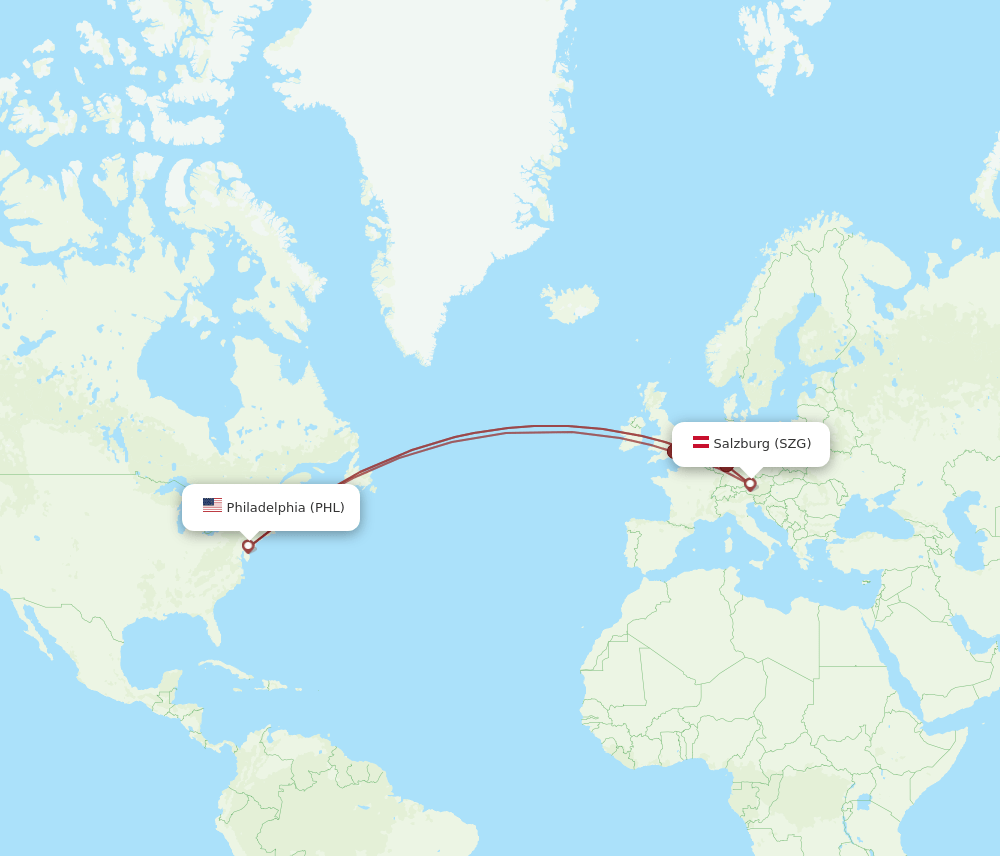 SZG-PHL flight routes
