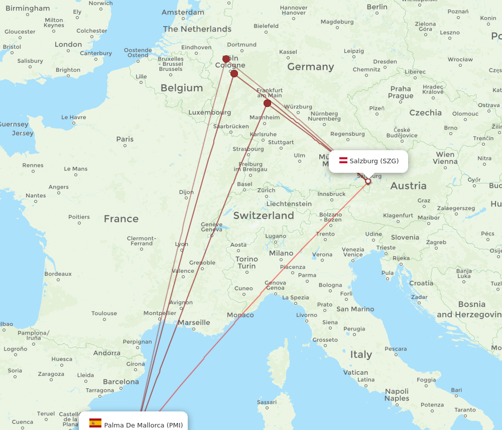 SZG to PMI flights and routes map