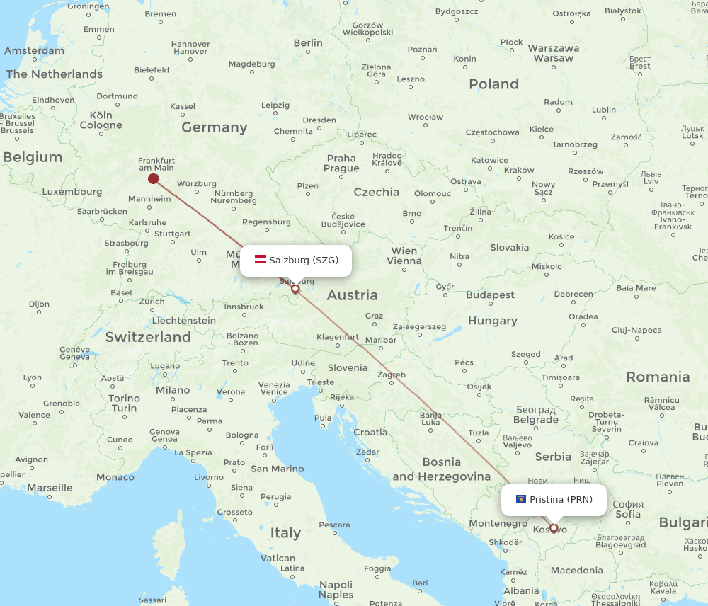 SZG-PRN flight routes