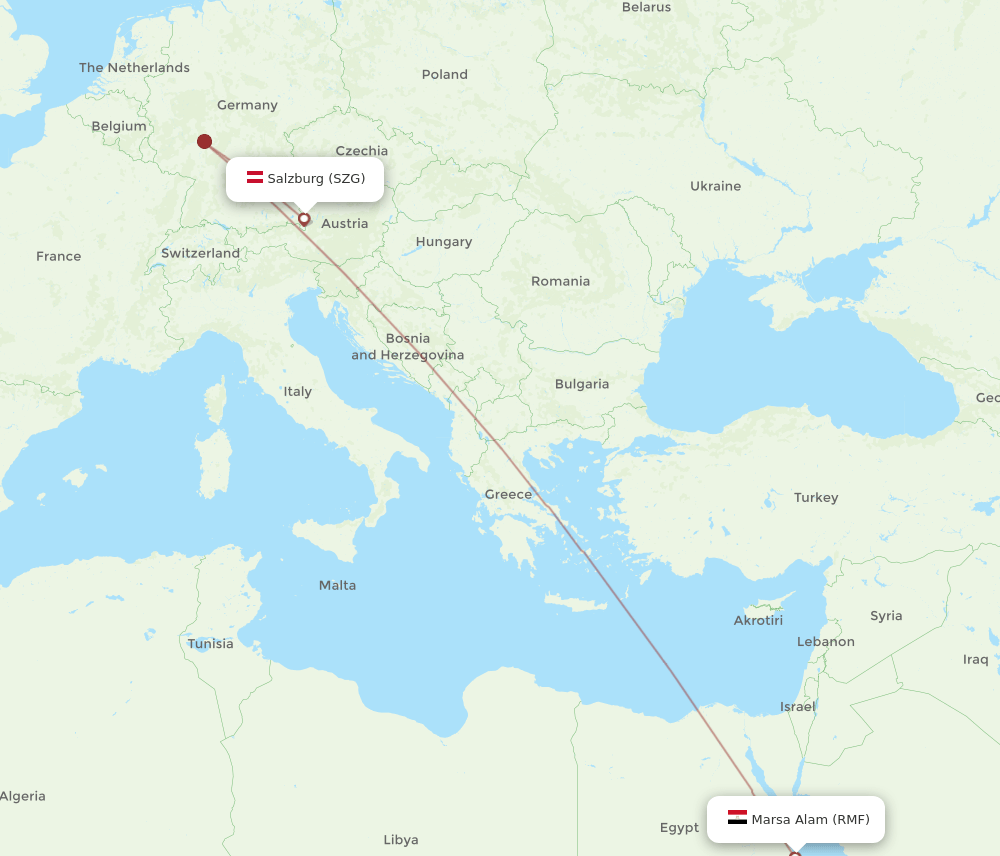 Salzburg - Marsa Alam route map and flight paths