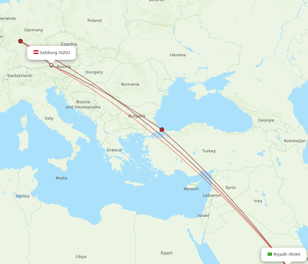 SZG to RUH flights and routes map