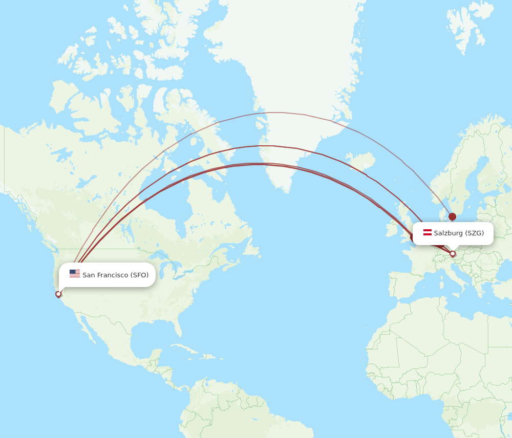 SZG to SFO flights and routes map