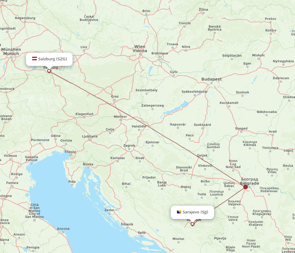 SZG-SJJ flight routes