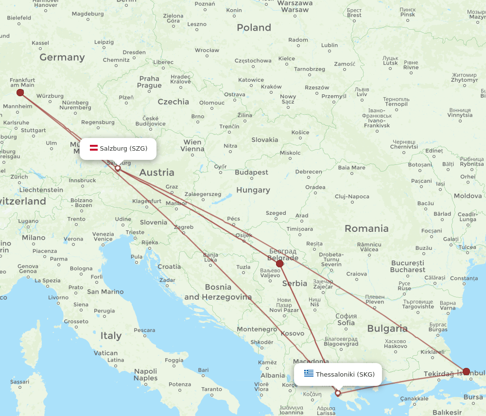 SZG to SKG flights and routes map