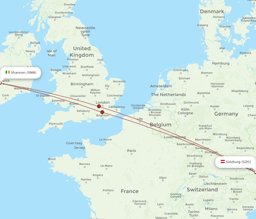 SZG-SNN flight routes