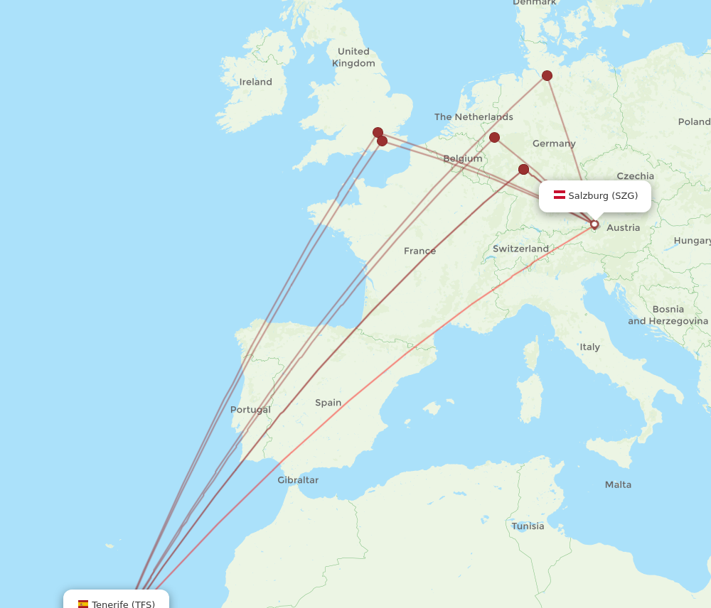 SZG to TFS flights and routes map