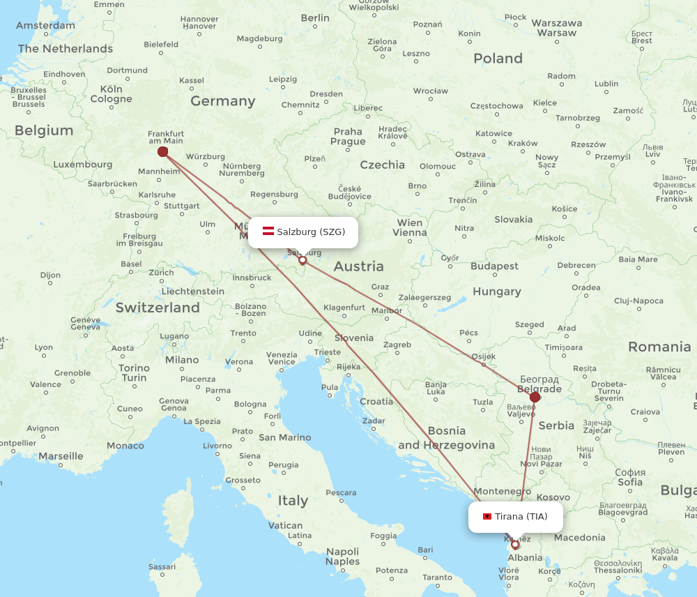 SZG to TIA flights and routes map