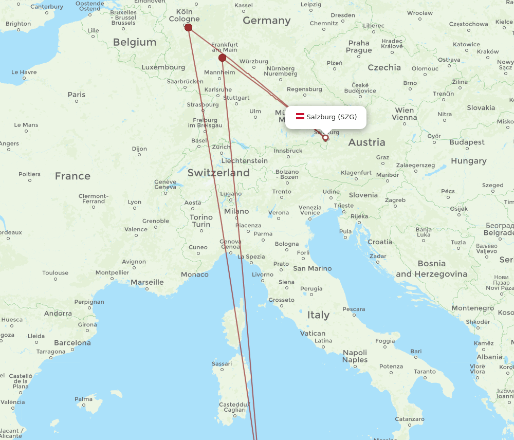 SZG-TUN flight routes
