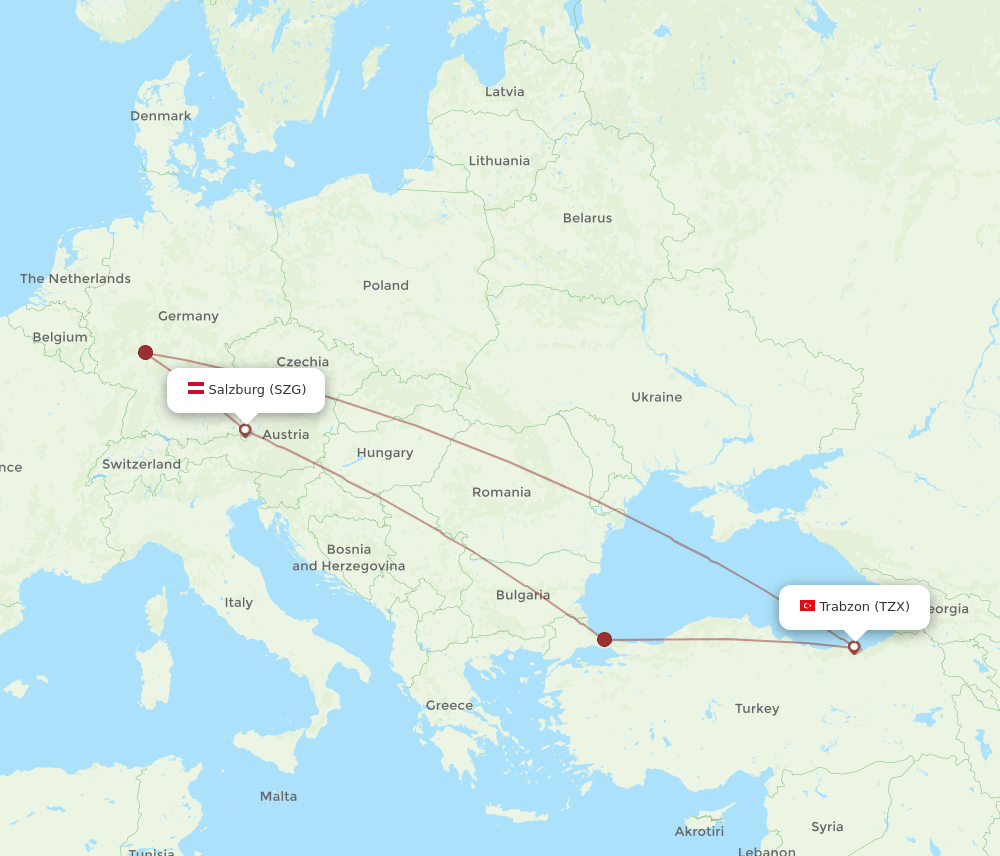 SZG-TZX flight routes