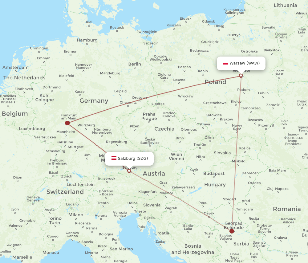SZG-WAW flight routes
