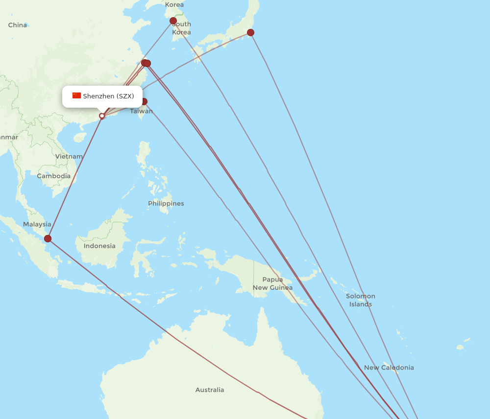 SZX-AKL flight routes