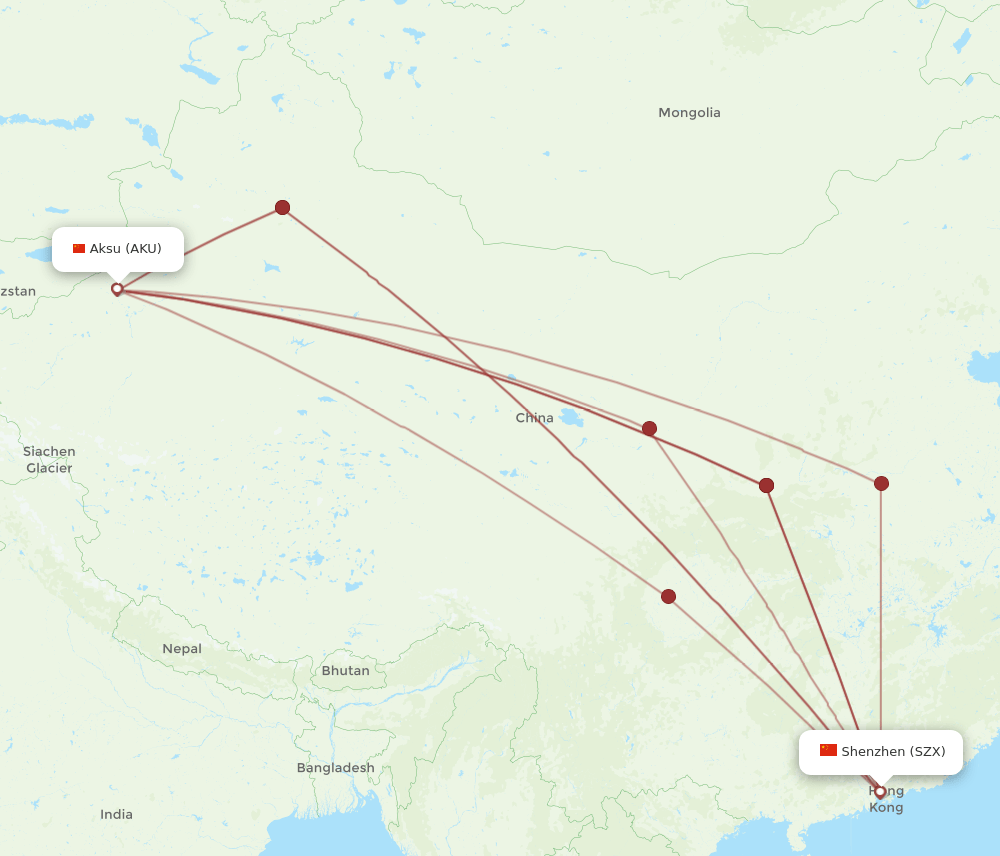 SZX to AKU flights and routes map