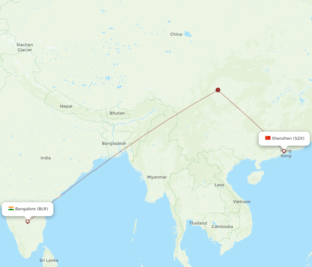 Bengaluru - Shenzhen route map and flight paths
