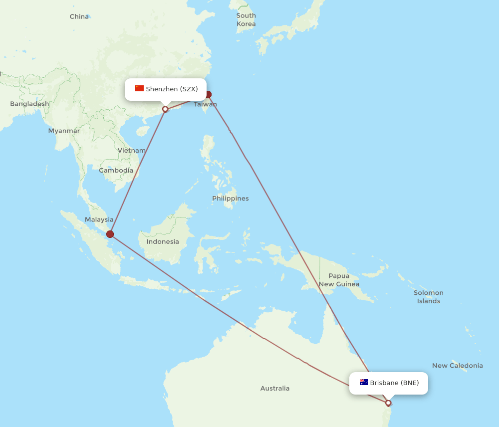 SZX-BNE flight routes