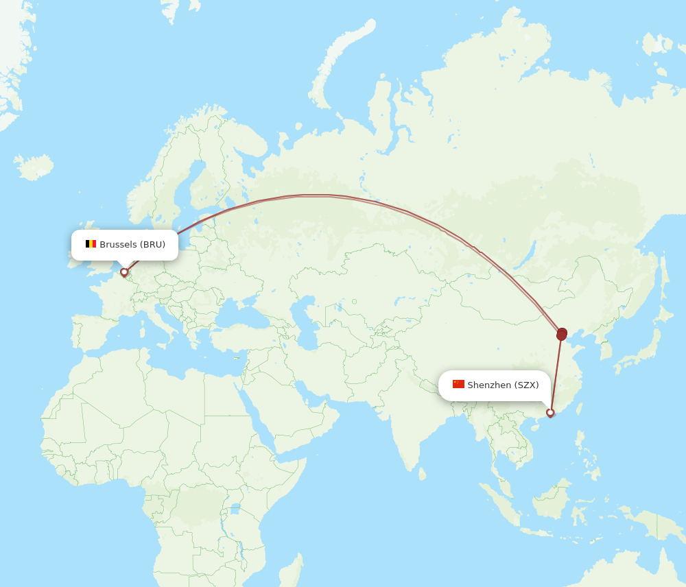 SZX to BRU flights and routes map