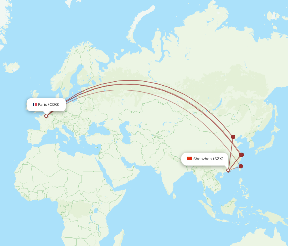 SZX to CDG flights and routes map