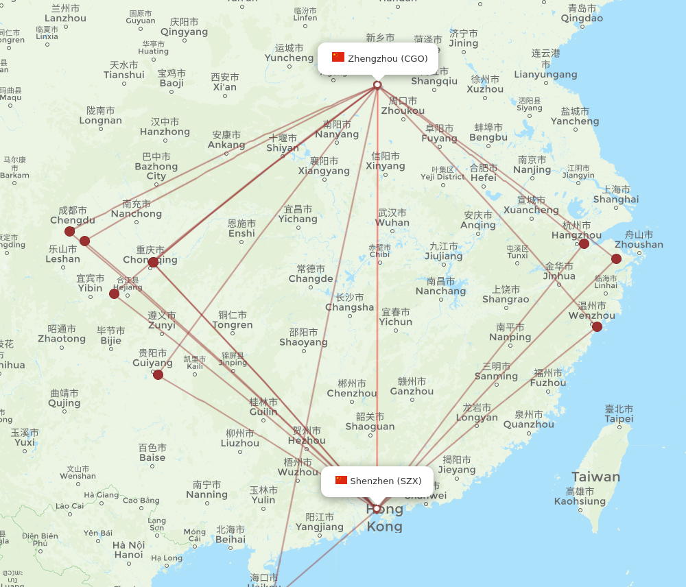SZX to CGO flights and routes map