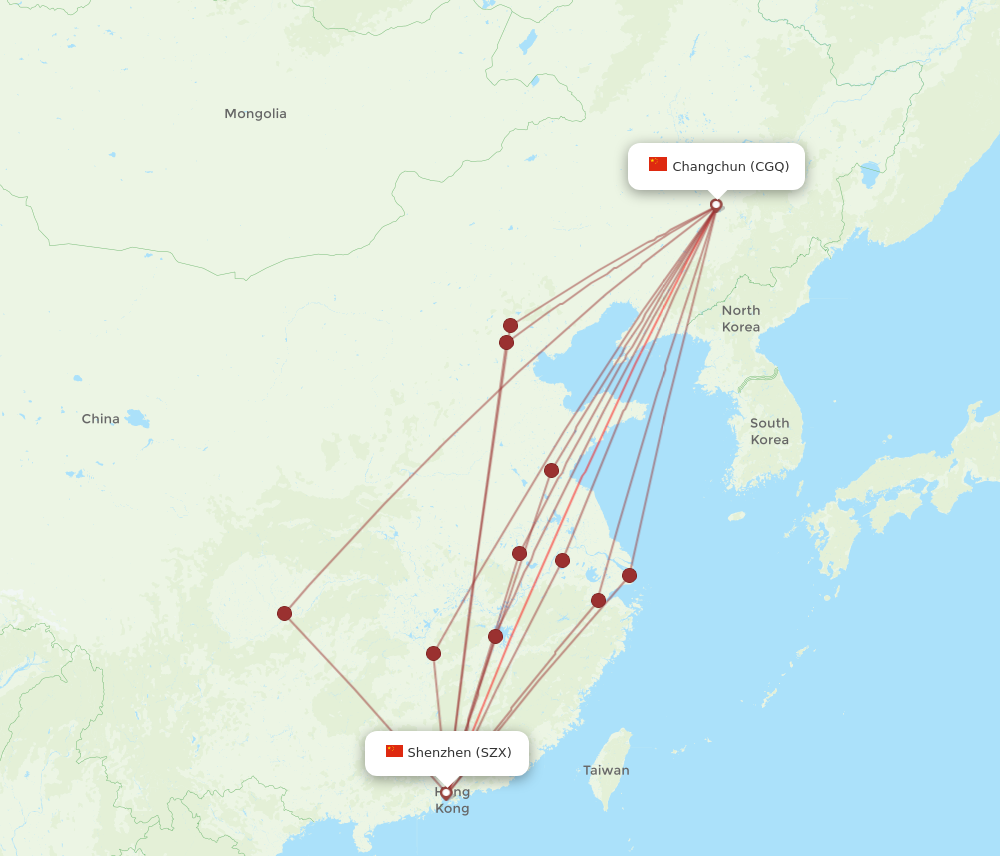 SZX to CGQ flights and routes map