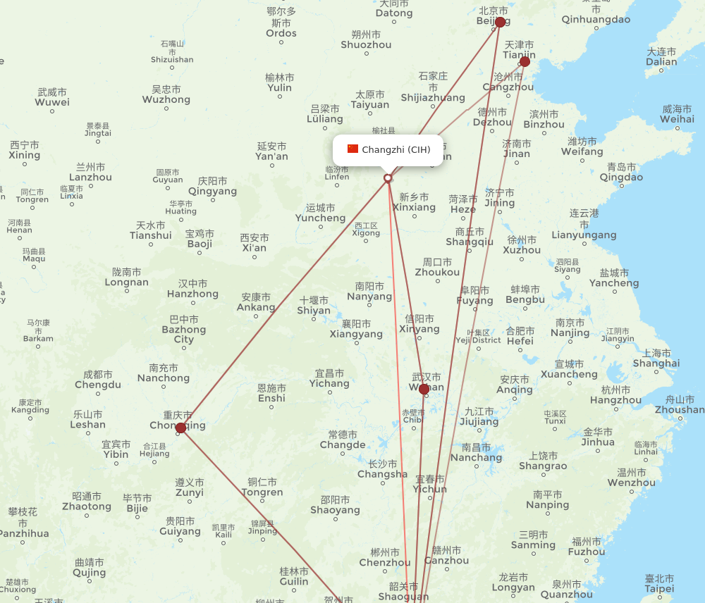 SZX to CIH flights and routes map