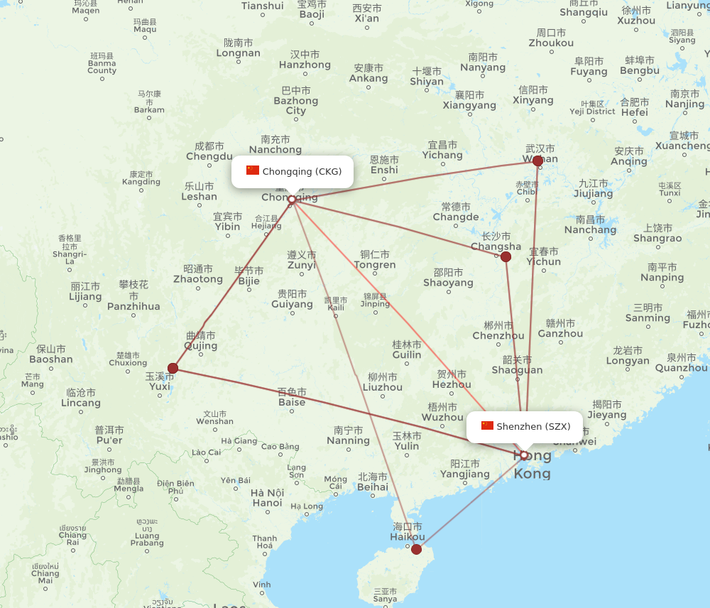 SZX to CKG flights and routes map