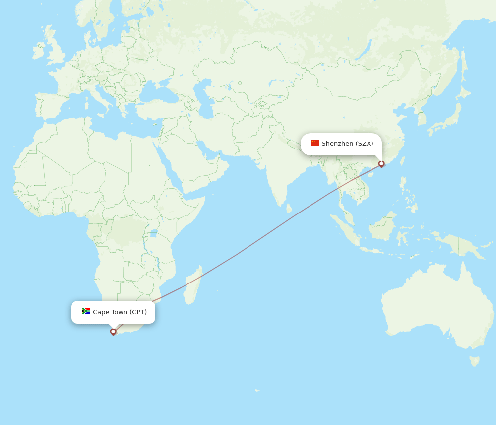 SZX to CPT flights and routes map