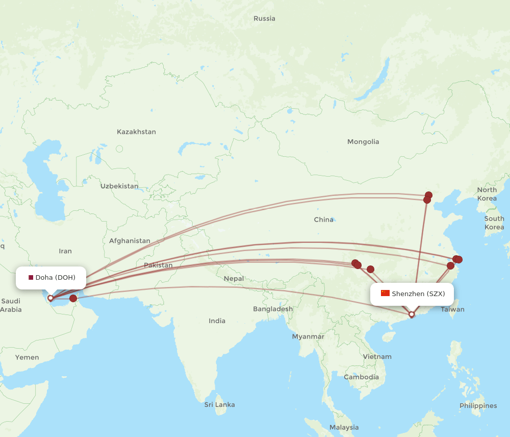 SZX-DOH flight routes