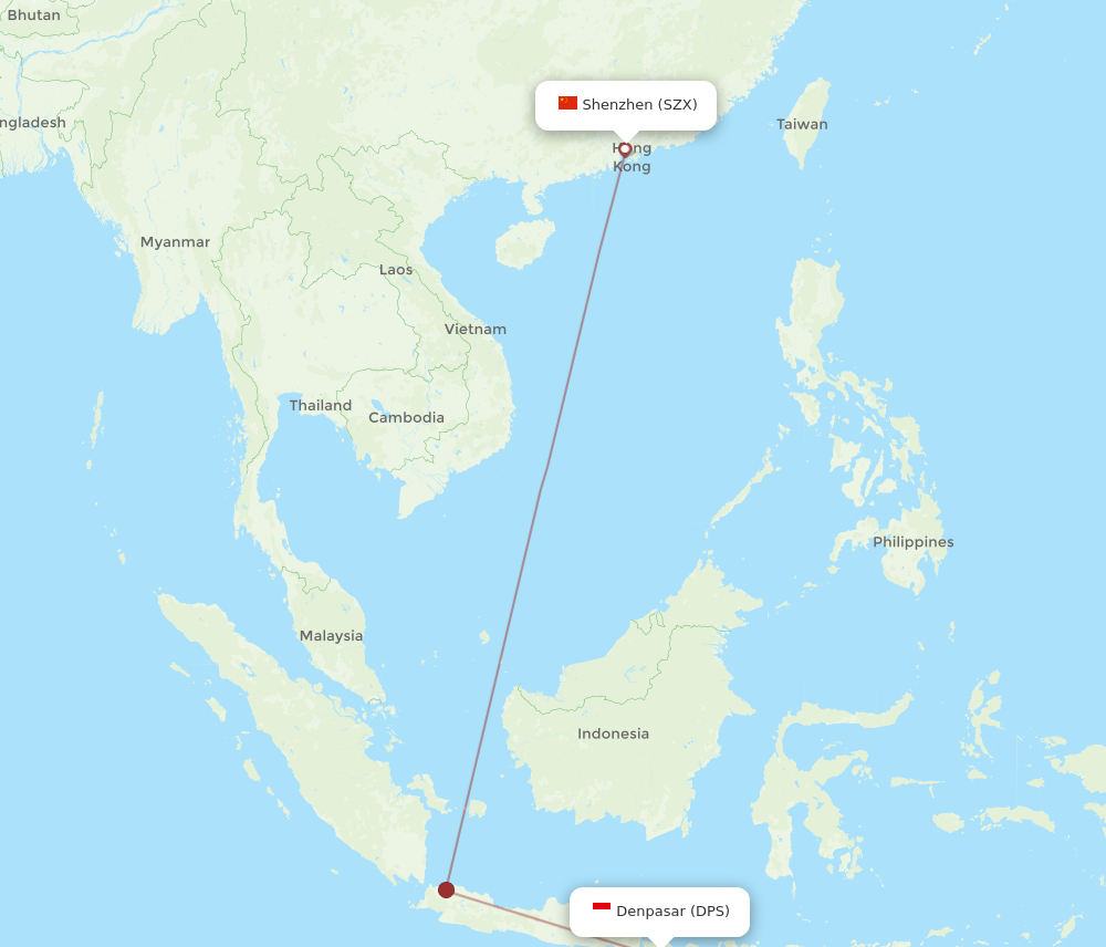 SZX to DPS flights and routes map