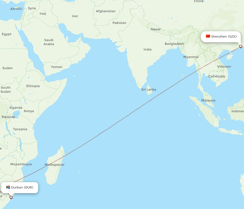 SZX-DUR flight routes