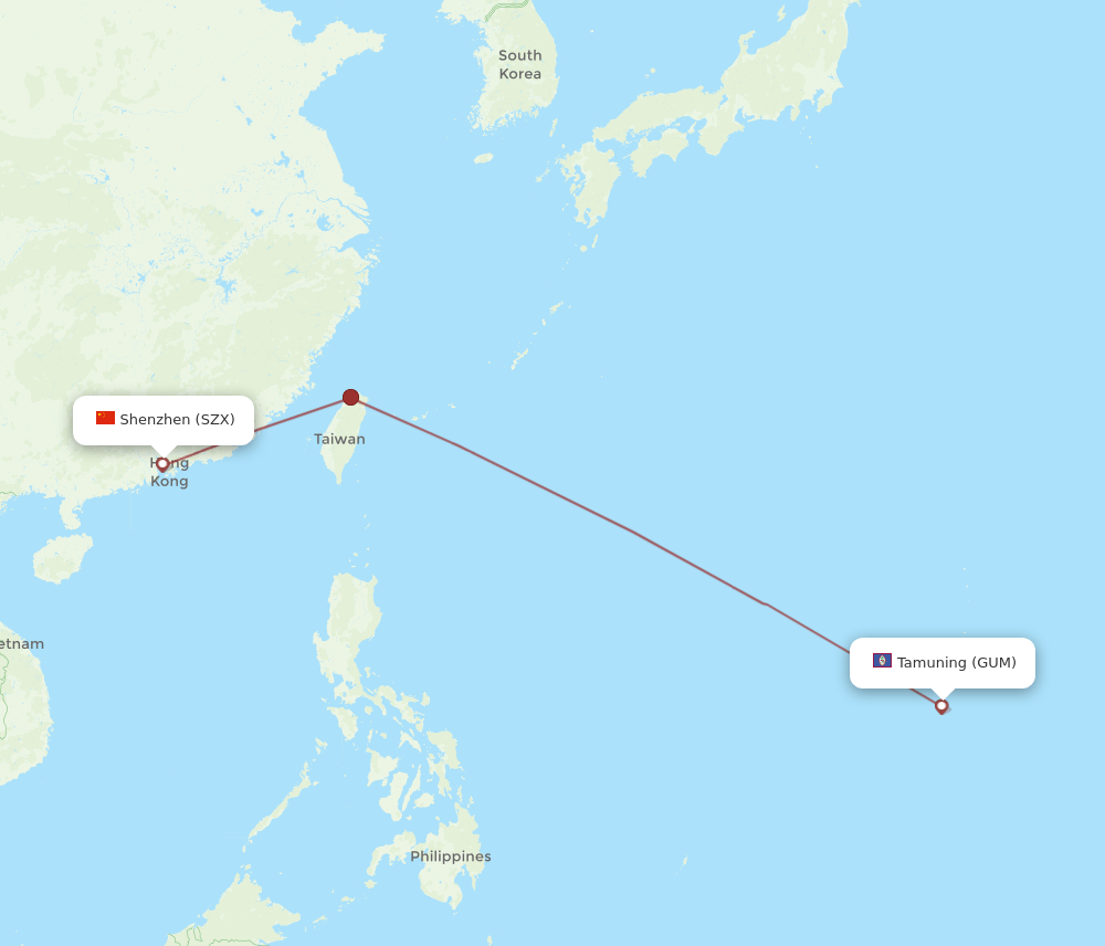 Guam - Shenzhen route map and flight paths