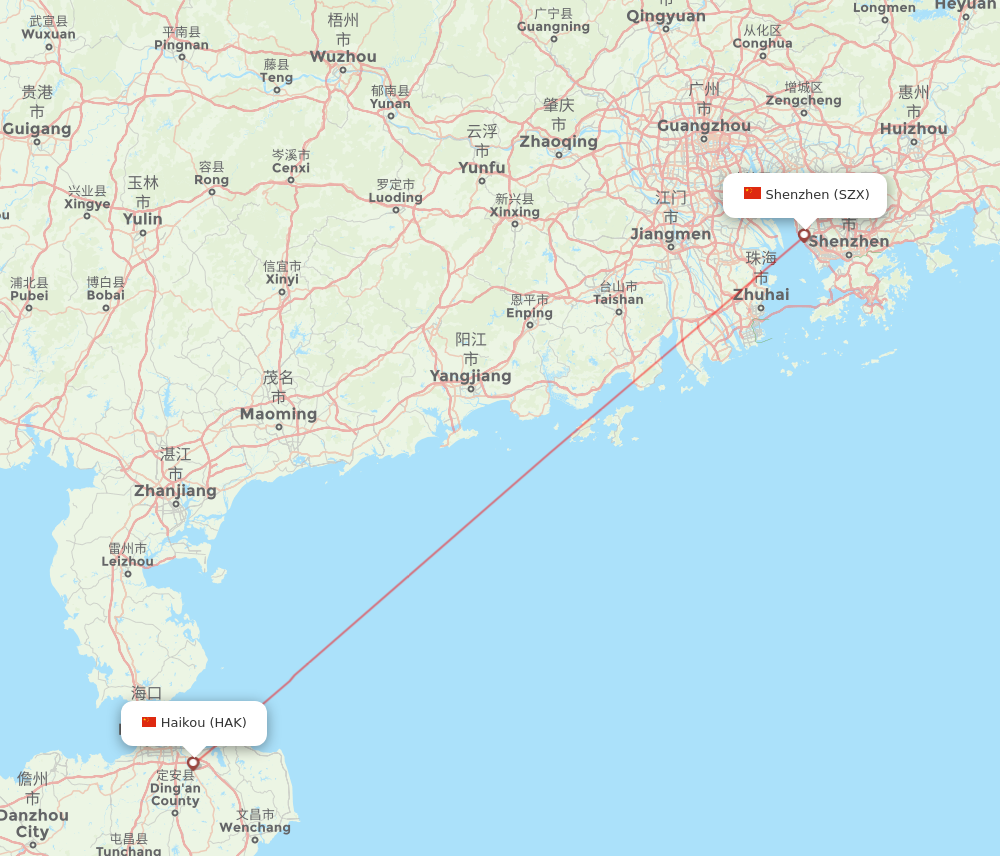 SZX to HAK flights and routes map
