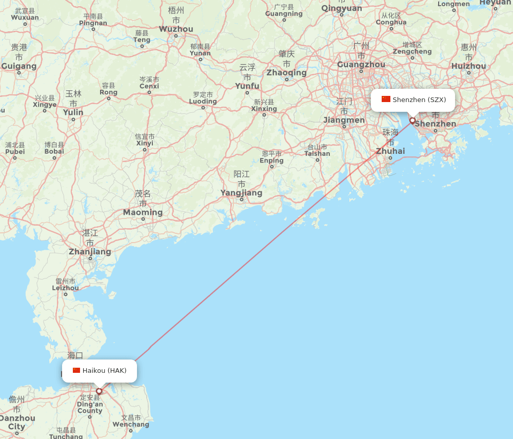 Shenzhen - Haikou route map and flight paths