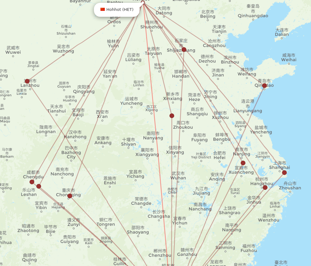 SZX to HET flights and routes map
