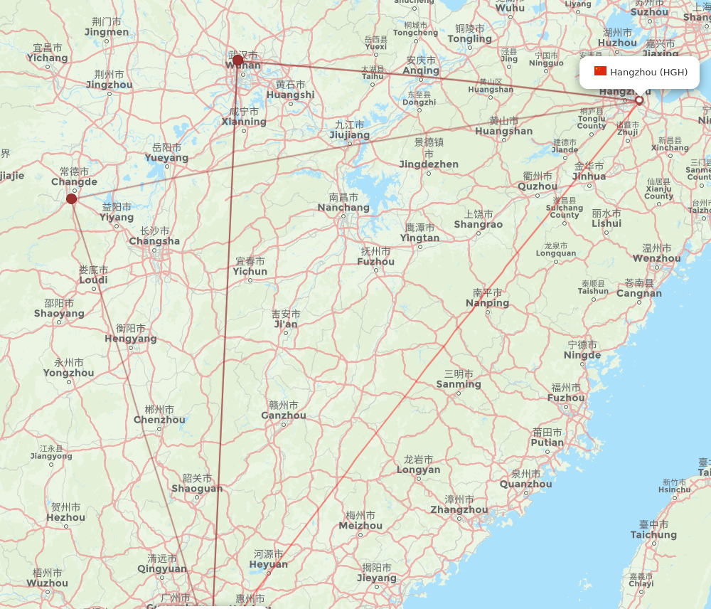 SZX to HGH flights and routes map