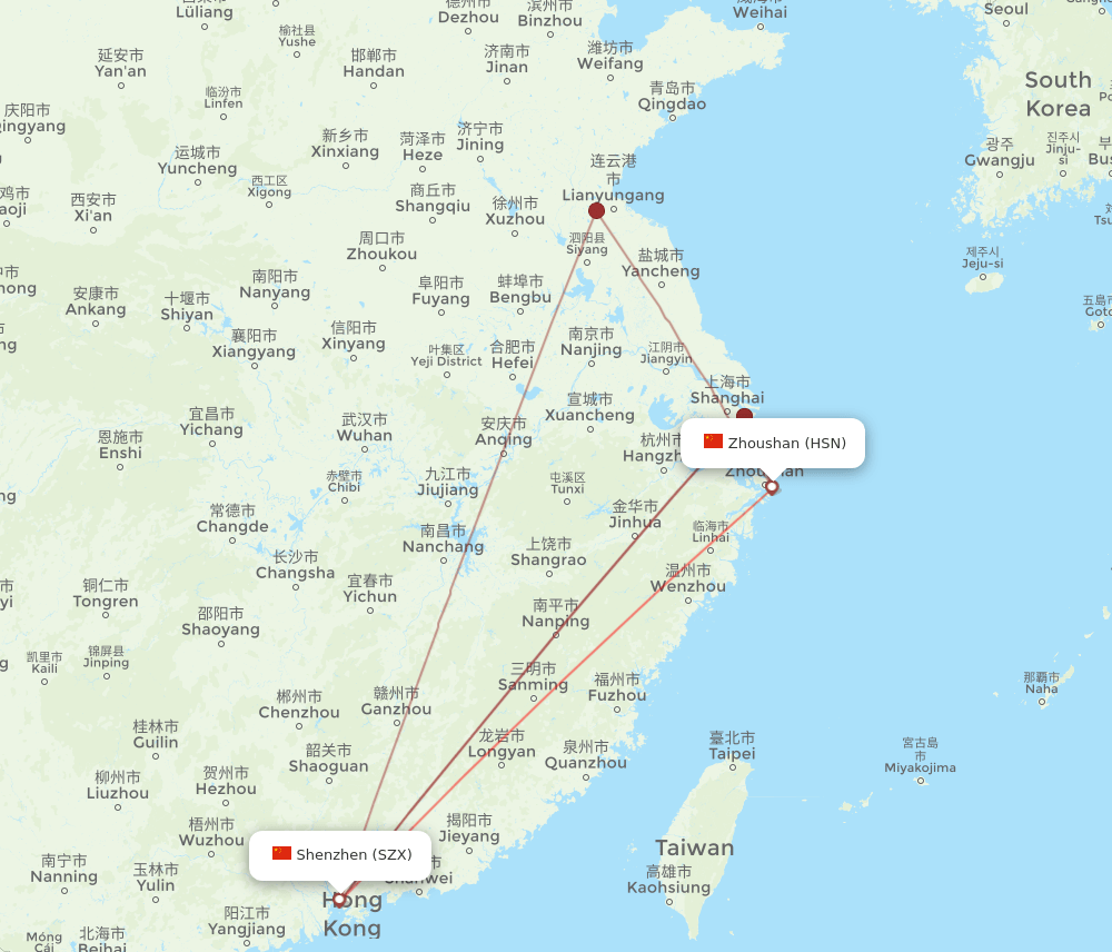 SZX-HSN flight routes