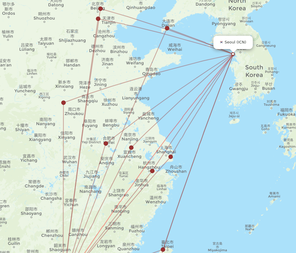 SZX-ICN flight routes