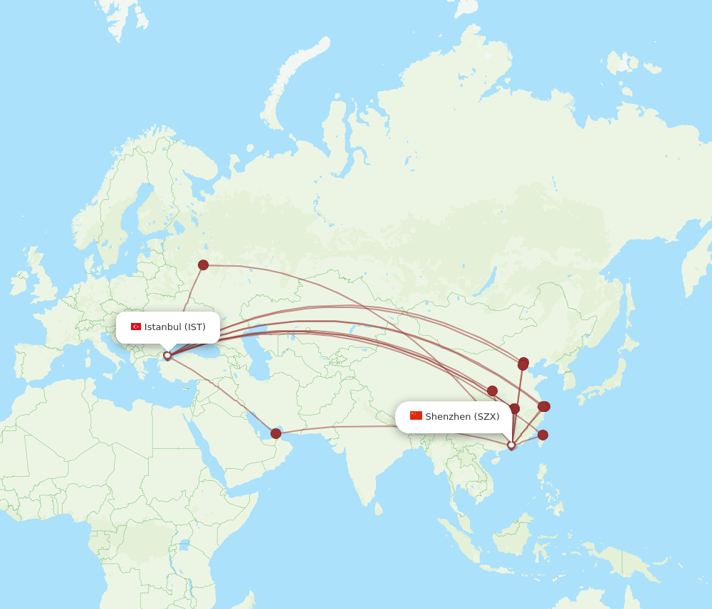 SZX to IST flights and routes map