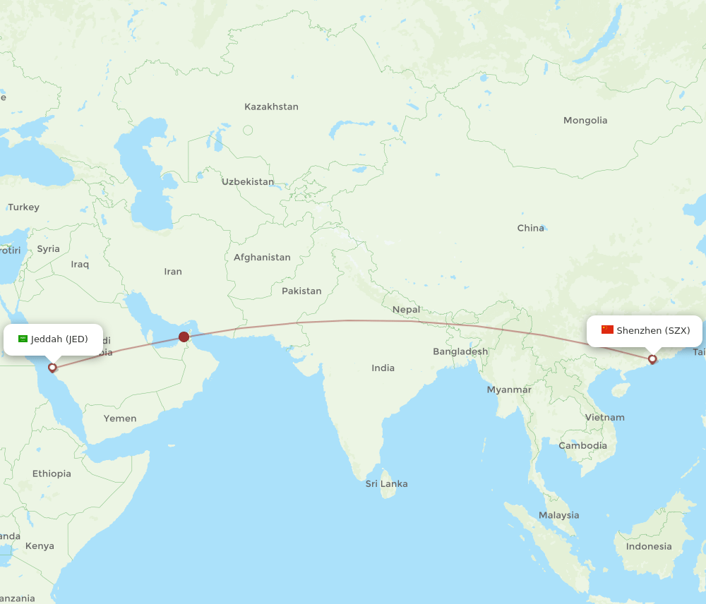 SZX-JED flight routes