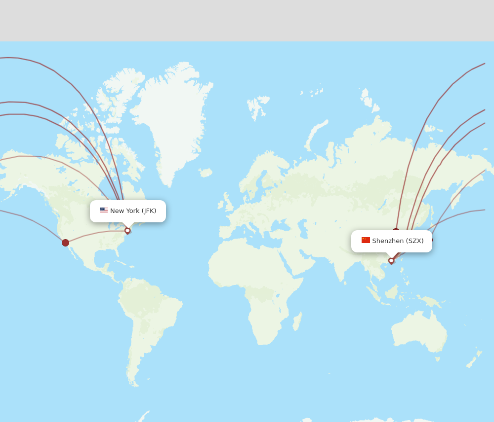 SZX to JFK flights and routes map
