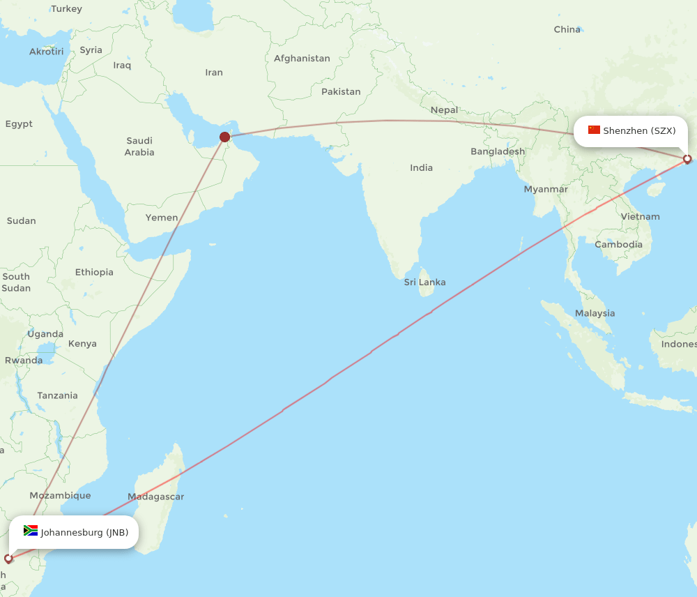 SZX-JNB flight routes